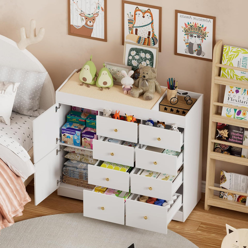 Changing Table Dresser with Drawers,Modern Baby Dresser with Changing Table Top ,Diaper Changing Station Organizer
