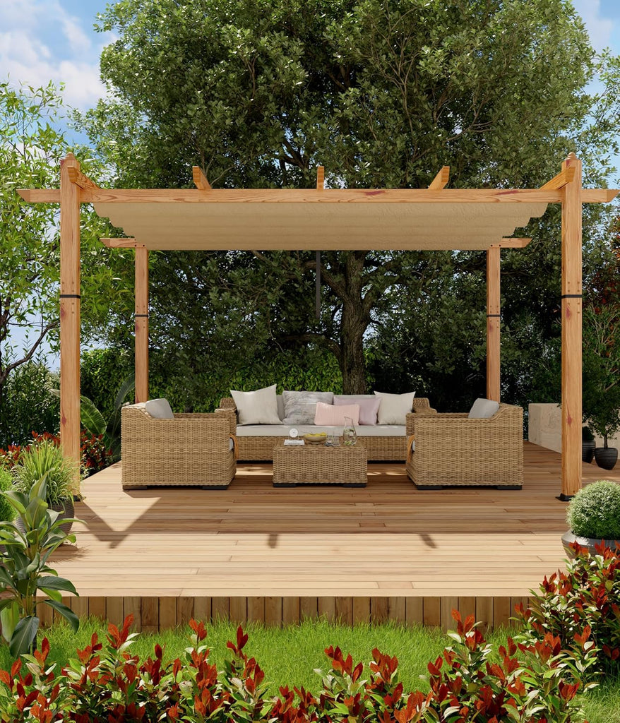 10x10 ft Outdoor Metal Pergola, Aluminum Pergola Gazebo with Adjustable Canopy & Reinforced Frame
