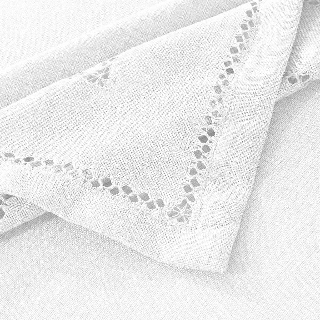 Hem Stitch Embroidered Vintage Design Tablecloth White 68" by 108" Oblong/Rectangle