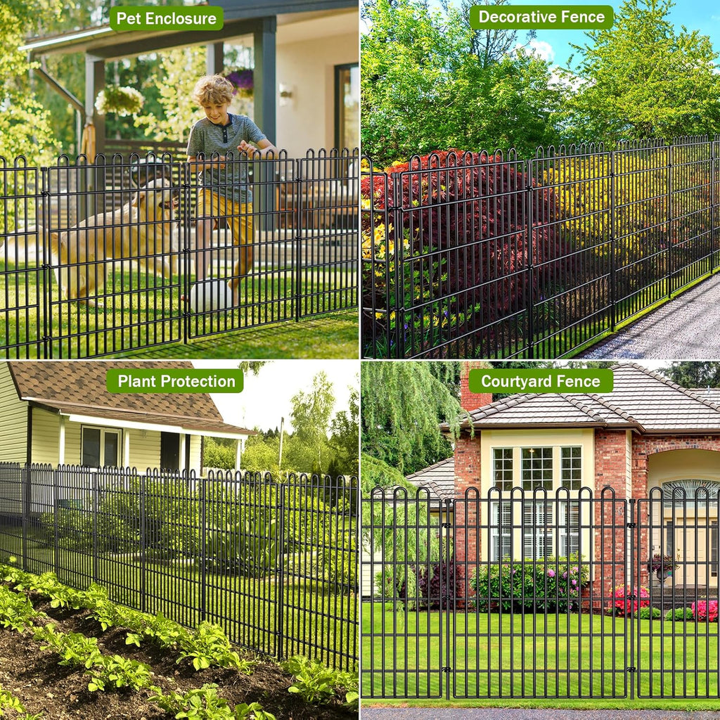 10 Panels No Dig Decorative Garden Fence with Gate for Yard, 48 in(H) X 26.25 ft(L) Animal Barrier Fencing for