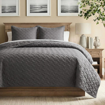 Quilts - Grey Bedspreads with Basket Weave Pattern, Soft Quilt Bedding Set, Lightweight Comforter Set