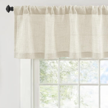 Linen Textured Curtain Valances for Windows Light Filtering 3 Inch Rod Pocket Farmhouse Country Rustic Kitchen