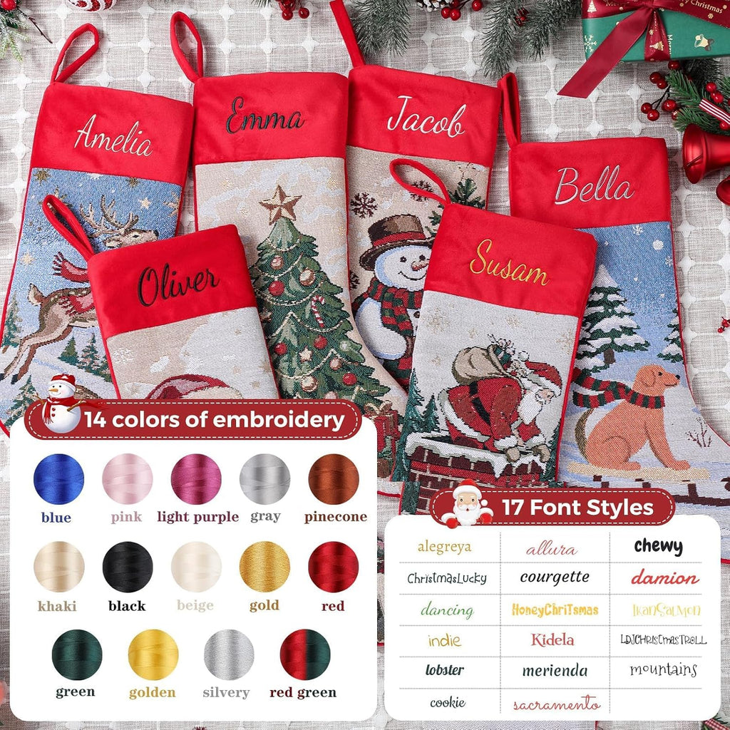 With Embroidered Name,Soft Velvet Cuff with Snowman Jacquard Design Xmas Stockings,18Inches Vintage Stocking