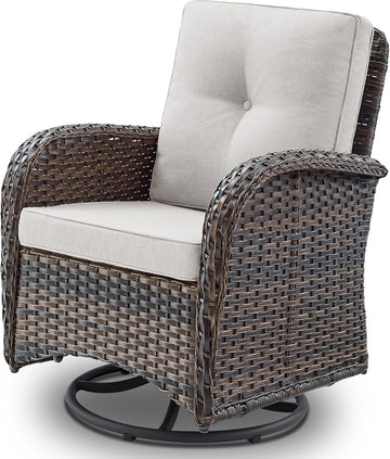 Patio Furniture Swivel Glider PE Wicker Chairs, Outdoor Swivel Rocker Seating with Cushions for Porch Deck Balcony