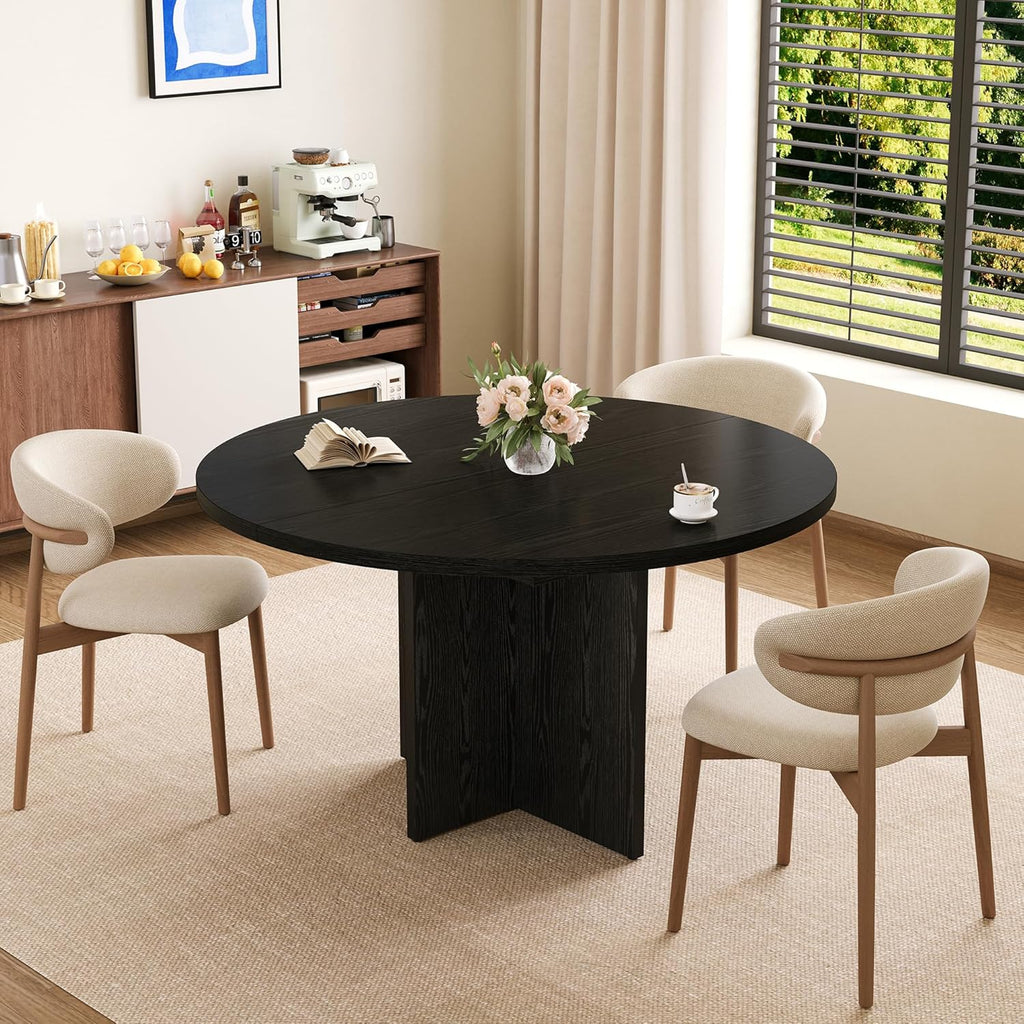 43.3''-59'' Extendable Round Dining Table for 4-8, Modern Kitchen Oval Dining Table with Removable Leaves, Dinner