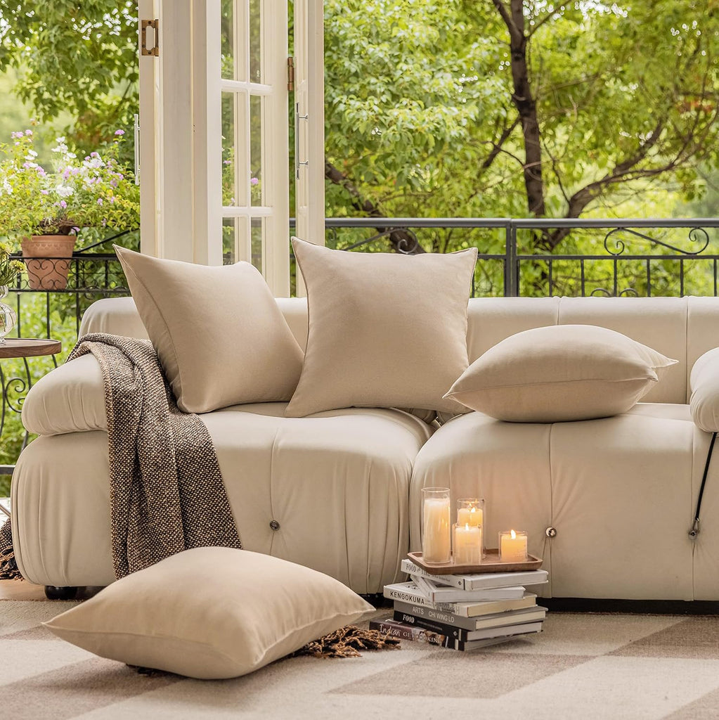 Outdoor Throw Pillows 18x18 Waterproof Square Pillow Covers Decorative Pillowcase, Set of 4, 18 x 18 Inch, Beige
