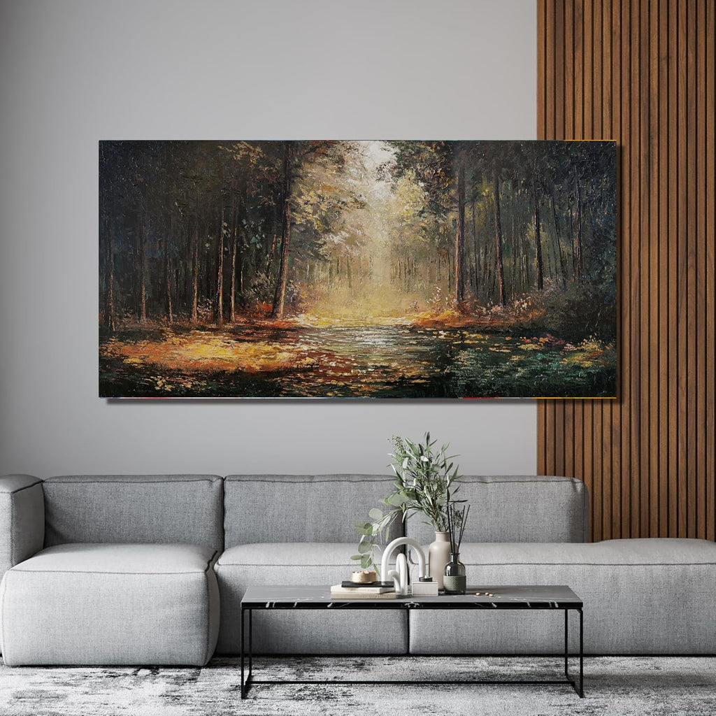 Canvas Wall Art Decor Artwork for Walls Canvas Wall Art Landscape Natural Wall Art Decor Mystical Path Yellow Forest