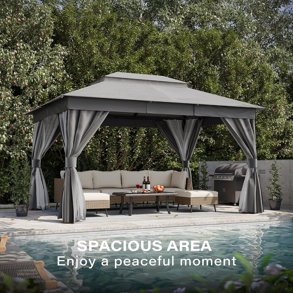 Gazebo 10x13ft, Heavy Duty Patio Gazebo with Expansion Bolts, Party Canopy Tent with Double Roofs