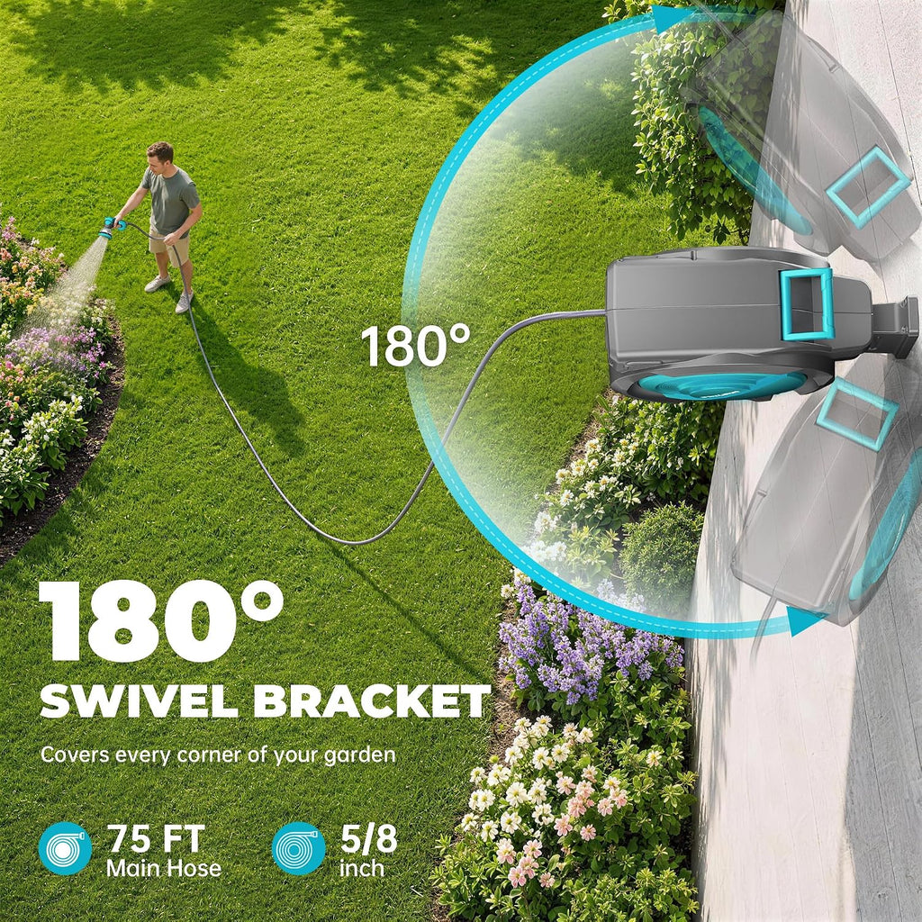 5/8" 110FT Retractable Garden Hose Reel-Heavy Duty Automatic Wall Mounted Hose Reel with 2026 Upgraded UV Resistant