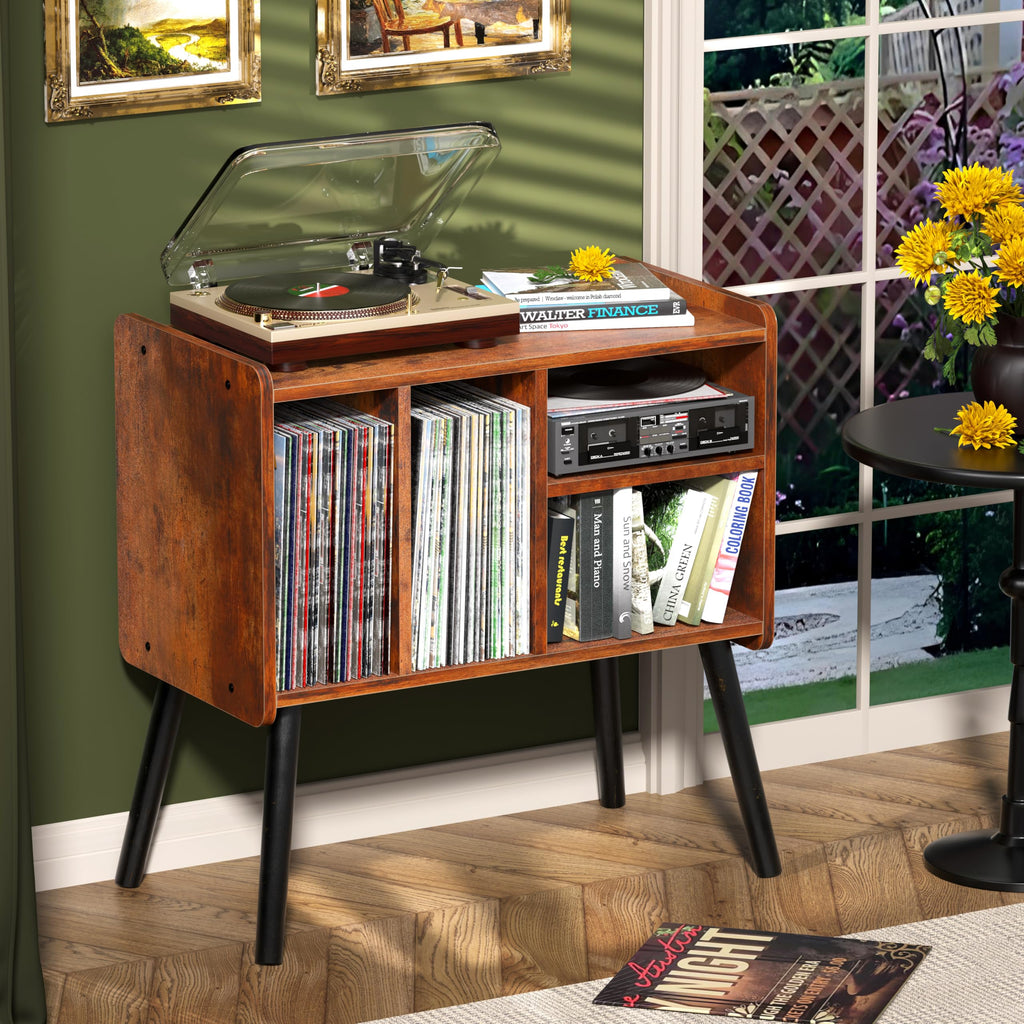 Record Player Table, Mid-Century Record Player Stand Hold Up to 150+ Albums