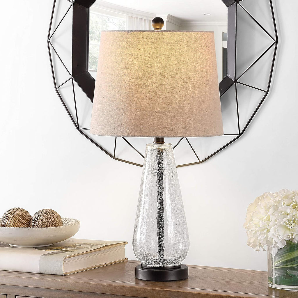 Naila Modern Contemporary Farmhouse Clear Glass 26-inch Bedroom Living Room Home Office Desk Nightstand Table Lamp