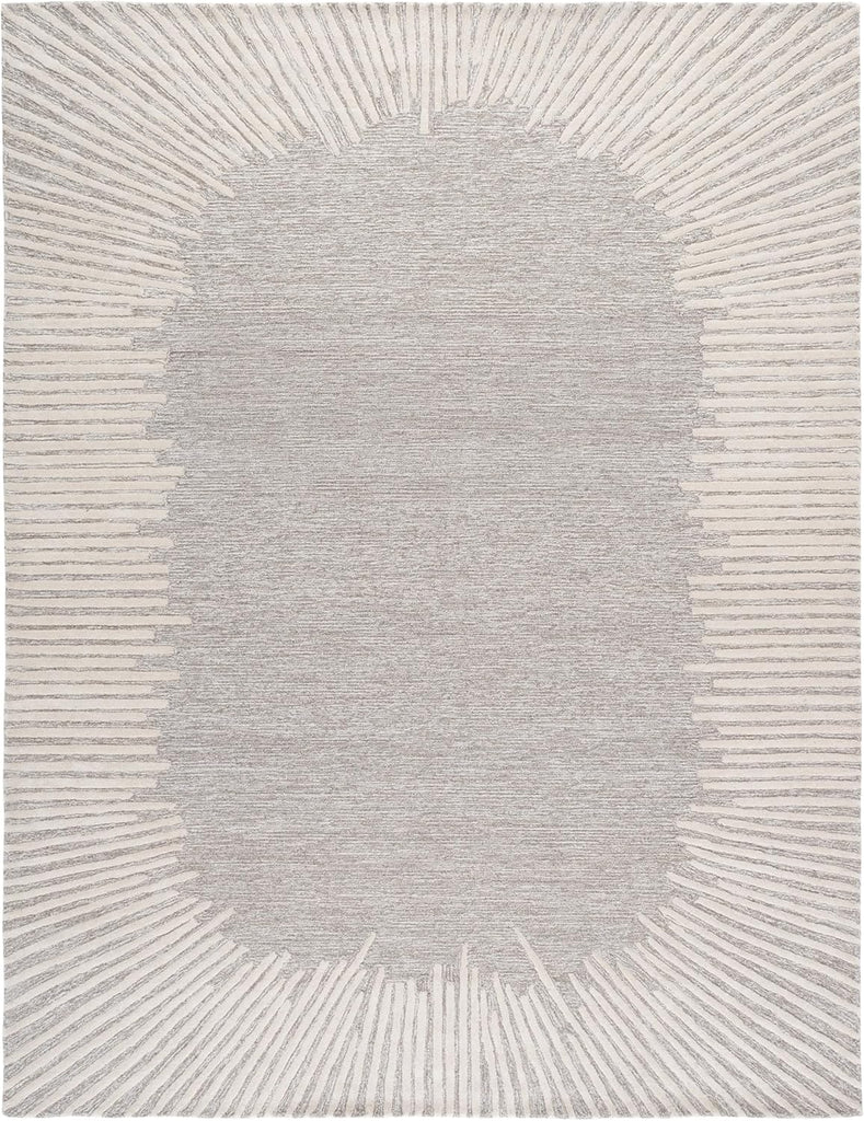 Handmade Wool Area Rug 9x12 - Abstract - X-Large - Modern Design, Natural & Ivory