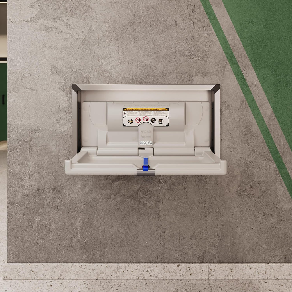 Origin Recessed Changing Station, Stainless Frame, Stainless/Gray | Built-in recessed HDPE table, stainless housing;