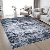 5x7 Washable Abstract Area Rug, Modern Low Pile Non-Slip Carpet for Living Room Bedroom Black