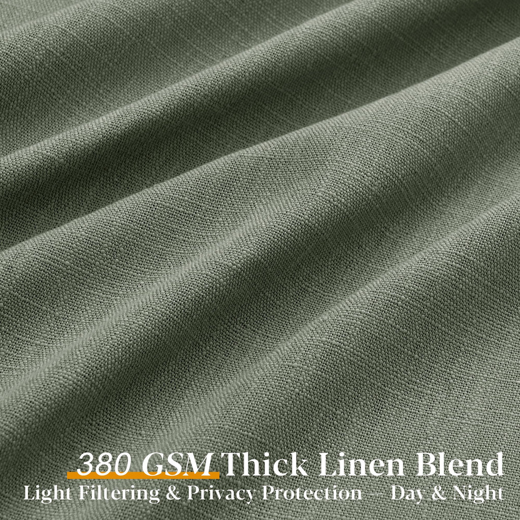 90 Inch Triple Pinch Pleated Linen Curtains 2 Panel Set Sage Green Linen Textured Drapes 90 Inches Long Pinch Pleat