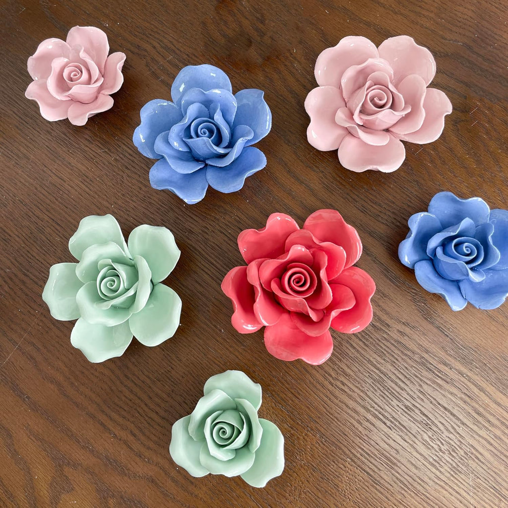 Rose, 3.54" Ceramic Flower Wall Art, 3D Wall Hanging Decor,Artificial Flower Wall Sculpture,Handcrafted 3D Hanging
