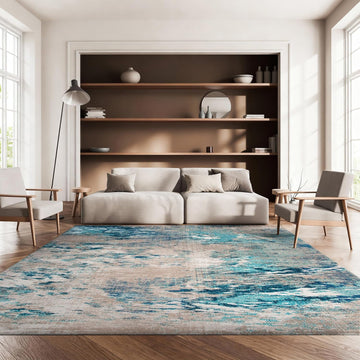 Madison Collection X-Large Area Rug - 12' x 15', Blue & Grey, Modern Boho Abstract Design, Non-Shedding & Easy Care