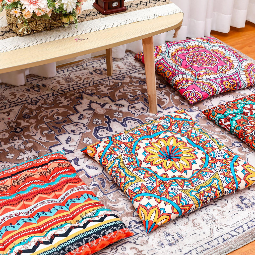 4 Pack 22 Inch Large Boho Floor Pillows Cushions Square