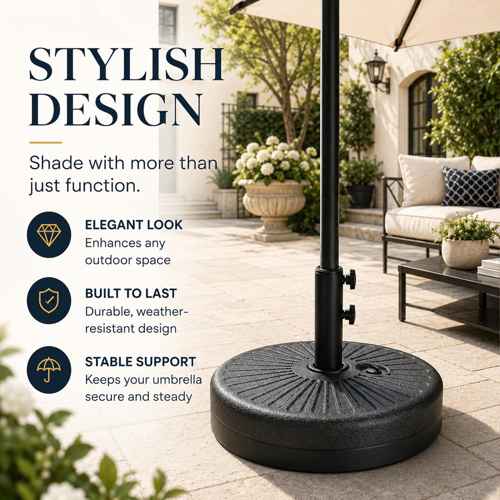 20" 50 lbs Fillable Heavy Duty Umbrella Base, Stable Outdoor Stand, Durable Holder and Poolside Parasols, Black