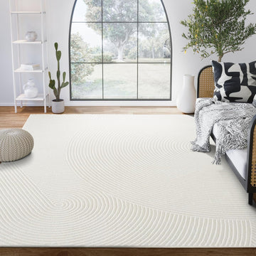 Neutral Cream Area Rug 5' x 8' | White Luxury Zen Carpet | Minimalist Ivory Rugs and Dining