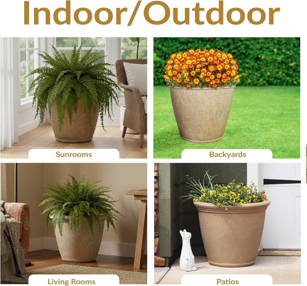 Anjelica 24'' Large Plastic Planter Pot for Plants, Beige | 19-Gallon Capacity, Large Plastic Planter for Outdoors