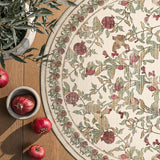 Eden Floral Round Rug 8ft Area Rug Washable Vintage Soft Non-Slip Distressed Red Green 8' Circle Car