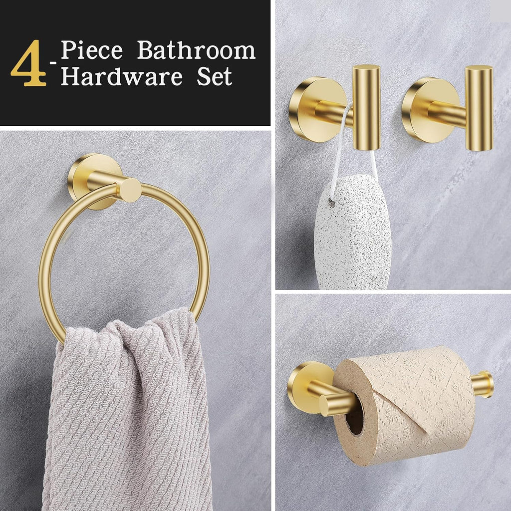 Bathroom Hardware Set, 4-Piece Towel Holder Set Include Toilet Paper Holder,Towel Ring and 2 Towel Hooks Stainless