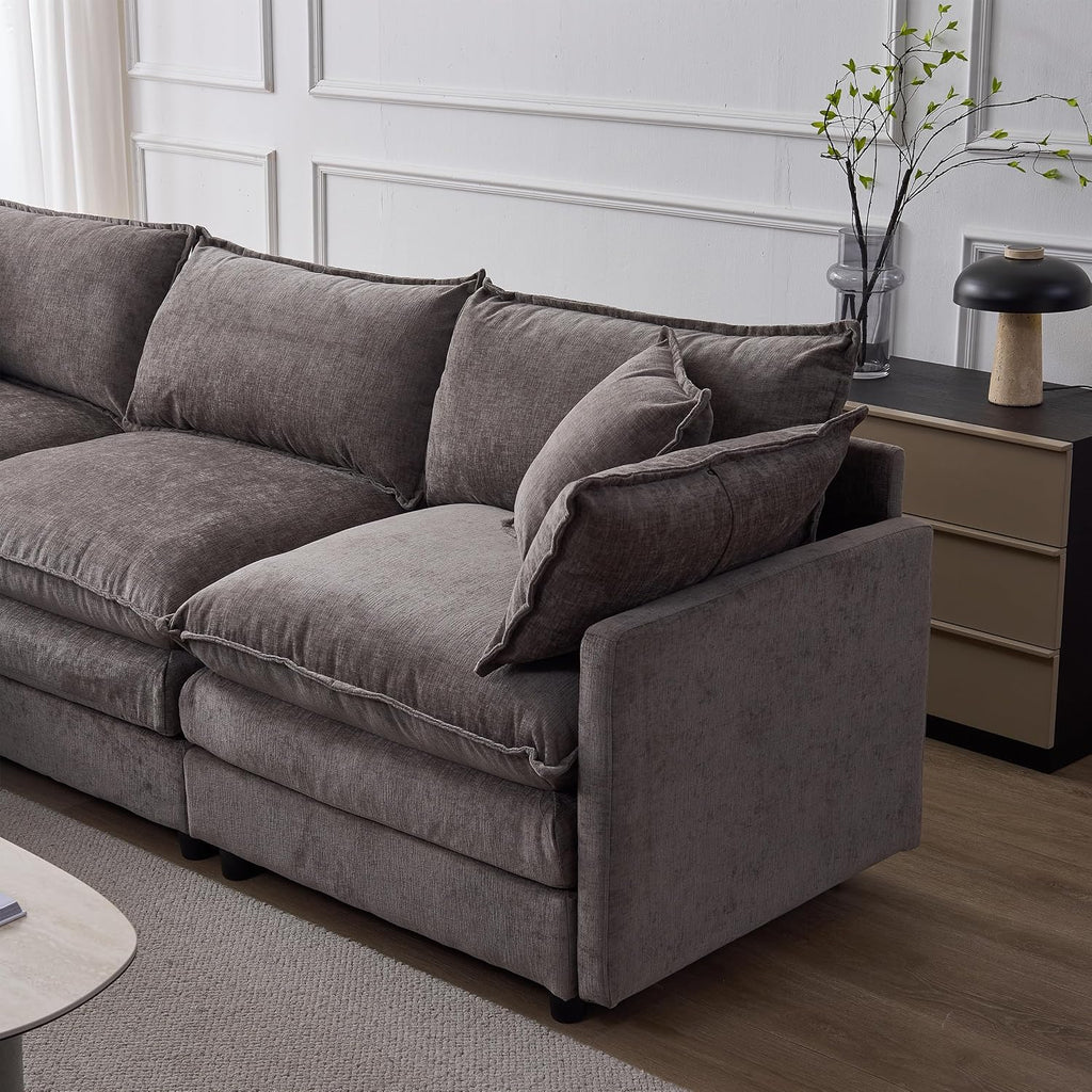 105" Oversized Modular Cloud Sectional Sofa Free Convertible L-Shaped Corner Sectional with Movable Ottoman, Chenille