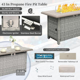 Patio Furniture Set 7 Piece Grey Wicker Outdoor Conversation Sets PE Rattan Sectional Sofa with Propane Fire