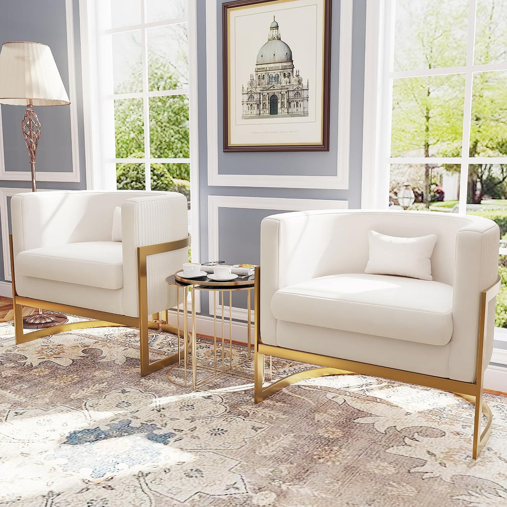 Velvet Accent Chair Modern Barrel Chair with Gold Legs Upholstered Armchair Living Room Sofa Chair Club Side Chairs