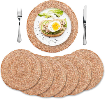 Natural Jute Placemats, Round Woven Table Mats, 13 Inch Rattan Charger Plates for Dinner, Boho Farmhouse - Set of 6