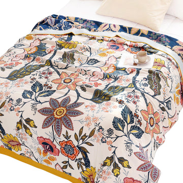 Boho Flower Blossom Farmhouse Retro Floral 100% Cotton Muslin Blanket Throw Cover for Bed Couch Sofa Cozy Soft