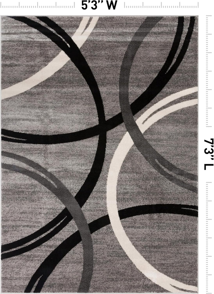 Wavy Circles Fade-Resistant Living Room Area Rug Gray 5'3" x 7'3"