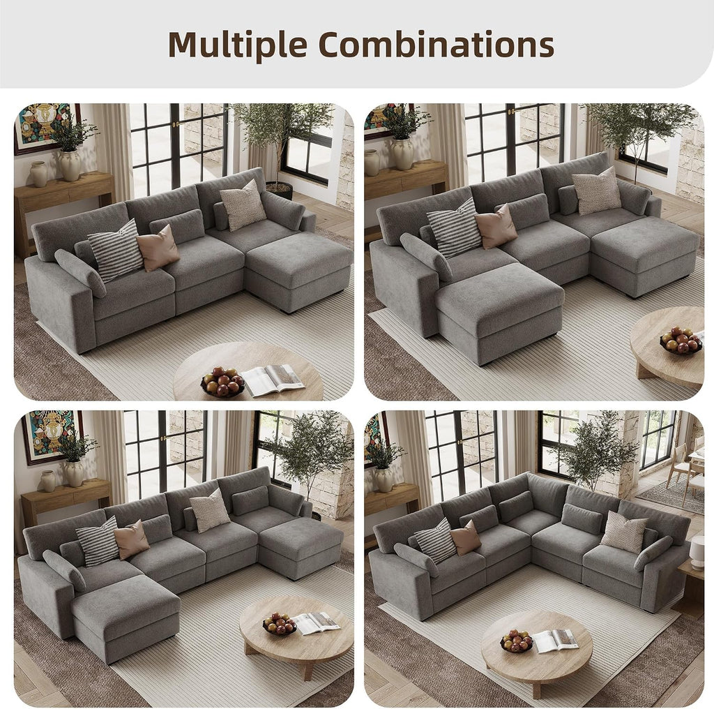 109.1'' Modular Sectional Sofa, L Shaped Oversized Extra Deep Couches , 5-Seat Chenille Couch with Wooden Legs, 2 Arm
