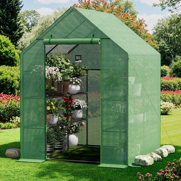 Small Greenhouse for Outdoors, Walk-in Plant Greenhouse with 8 Shelves