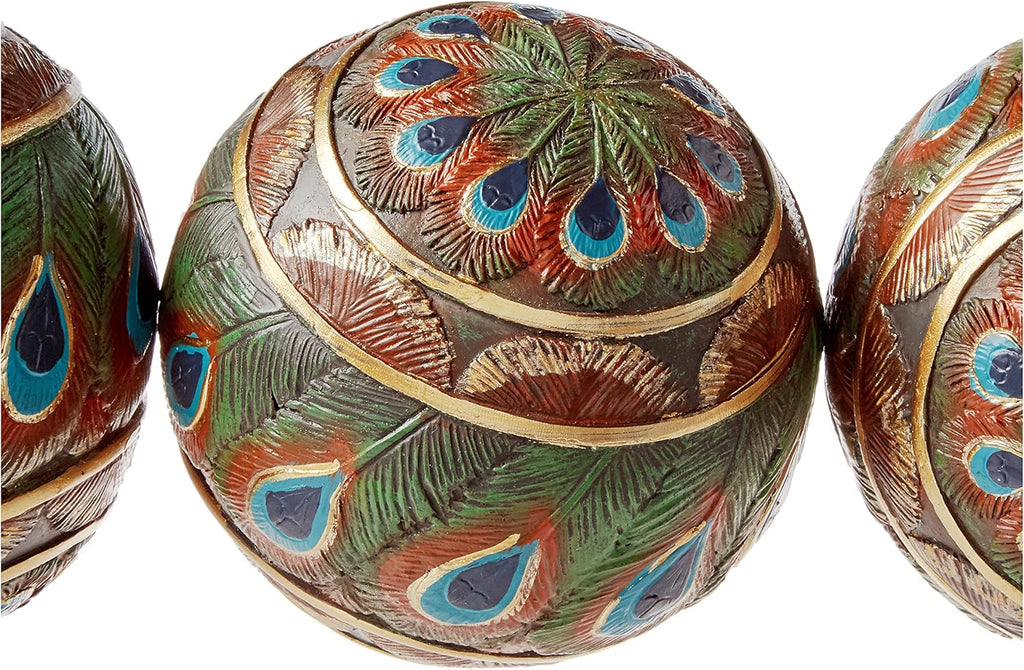 Peacock-Feathered Orbs Decorative Accent Balls: Set of Three
