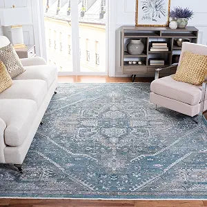 Victoria Collection Area Rug - 10' x 14', Blue & Grey, Vintage Traditional Distressed Design, Non-Shedding & Easy