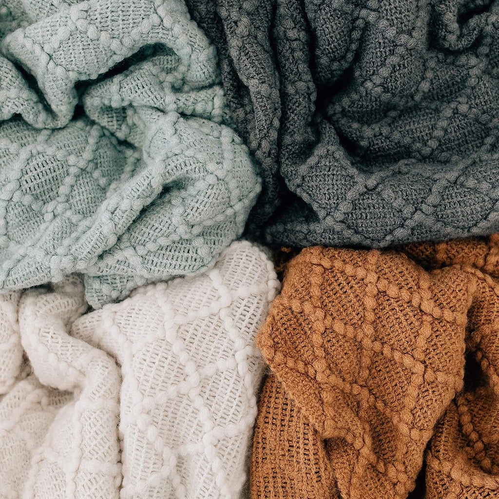 Oversized Throw Blanket | Soft, Fluffy, Cozy Decorative Knitted Boho Fringe Blankets | Ivory, Large - 50" x 60"