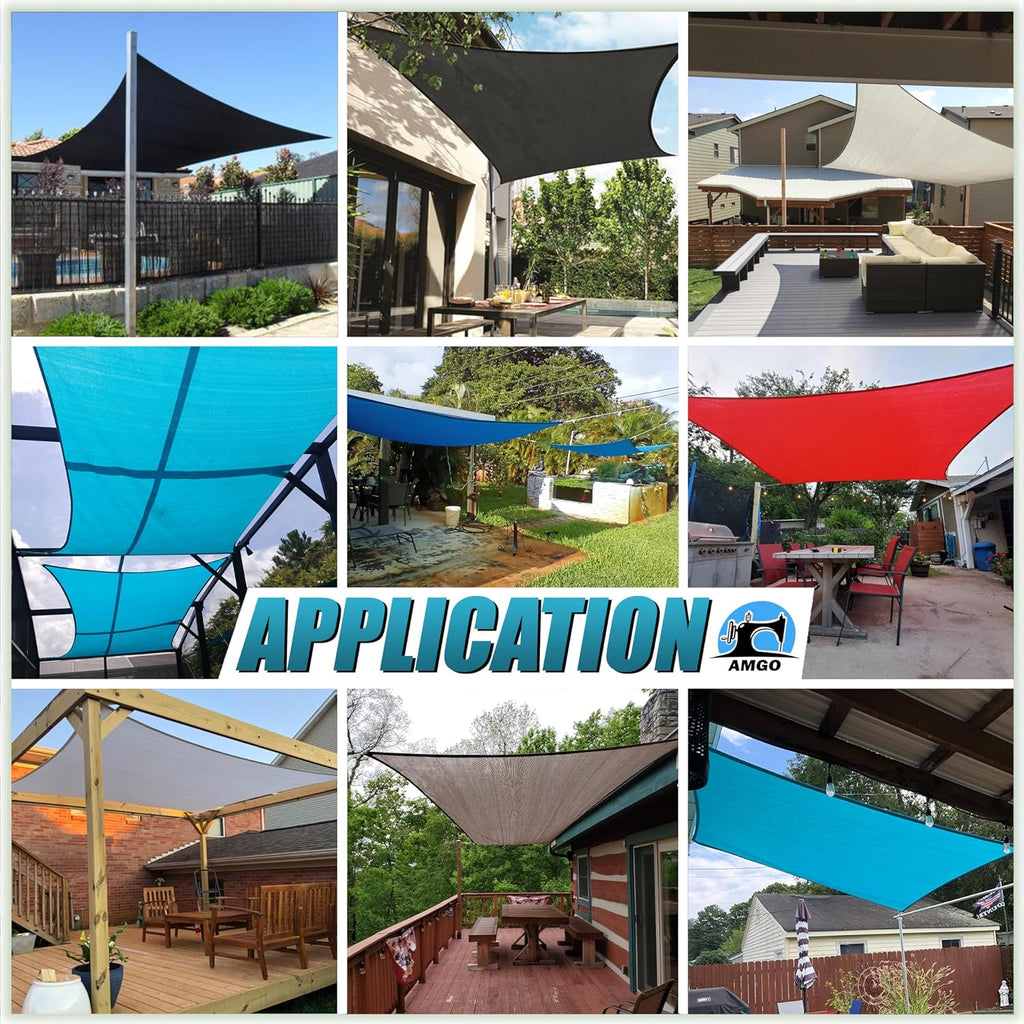 14' x 16' Beige Rectangle Square Sun Shade Sail Canopy Awning Fabric Mesh AGSLR, 95% UV Blockage, Water & Air