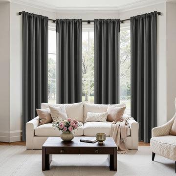 Blackout Curtains 4 Panels Sets Dark Grey, Top and Bottom Rod Pocket Room Darkening Curtains