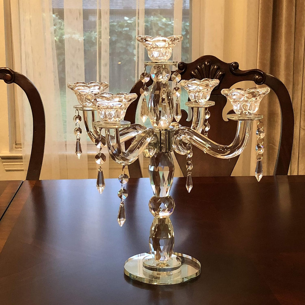 Crystal Candle Holder 5-Arm Taper Candlestick Crystal Candelabra - Centerpieceval