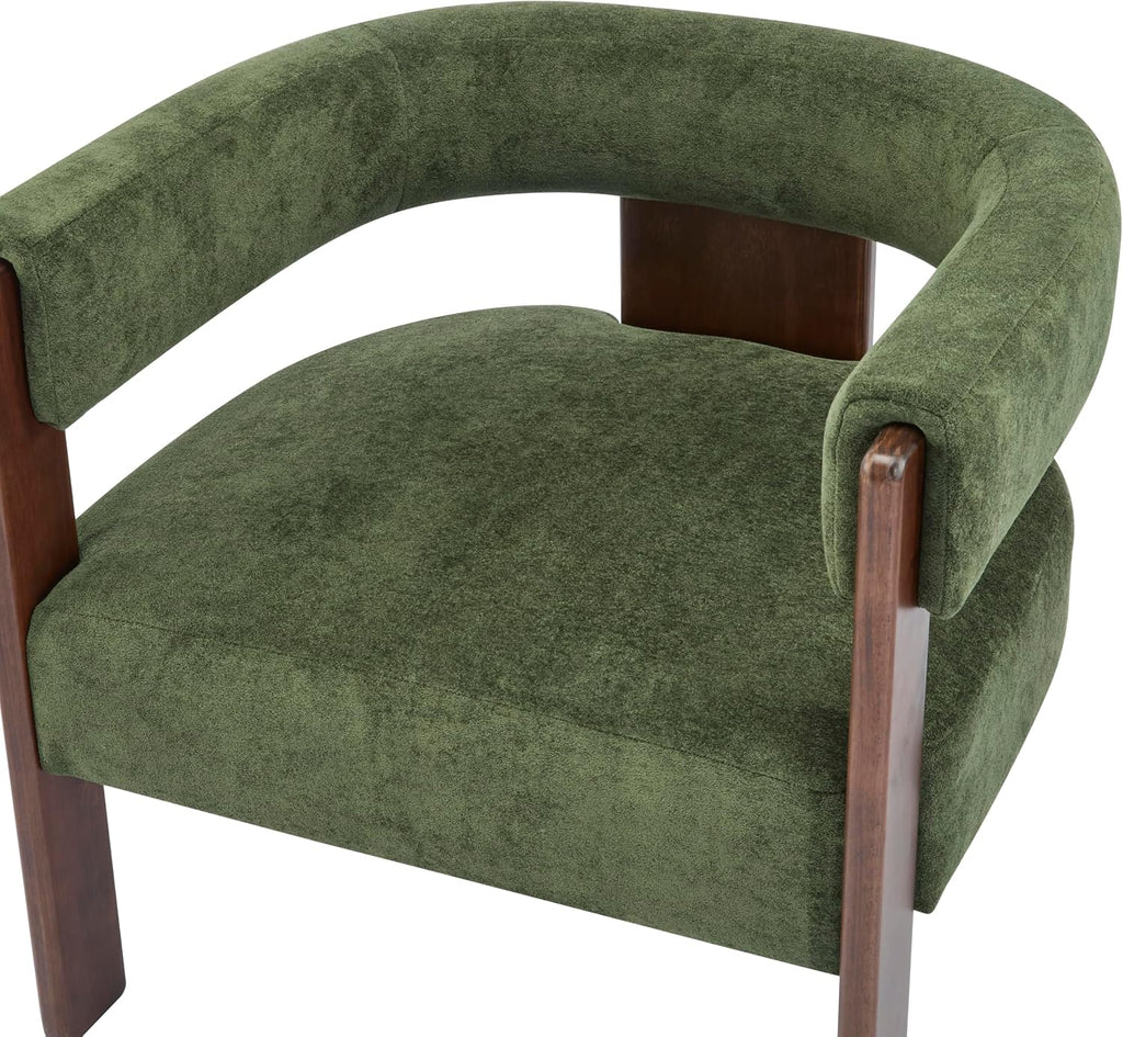 Modern Velvet Accent Armchair with Barrel Back,Mid-Century Upholstered Reading Chair with Walnut Finish Legs, Lounge