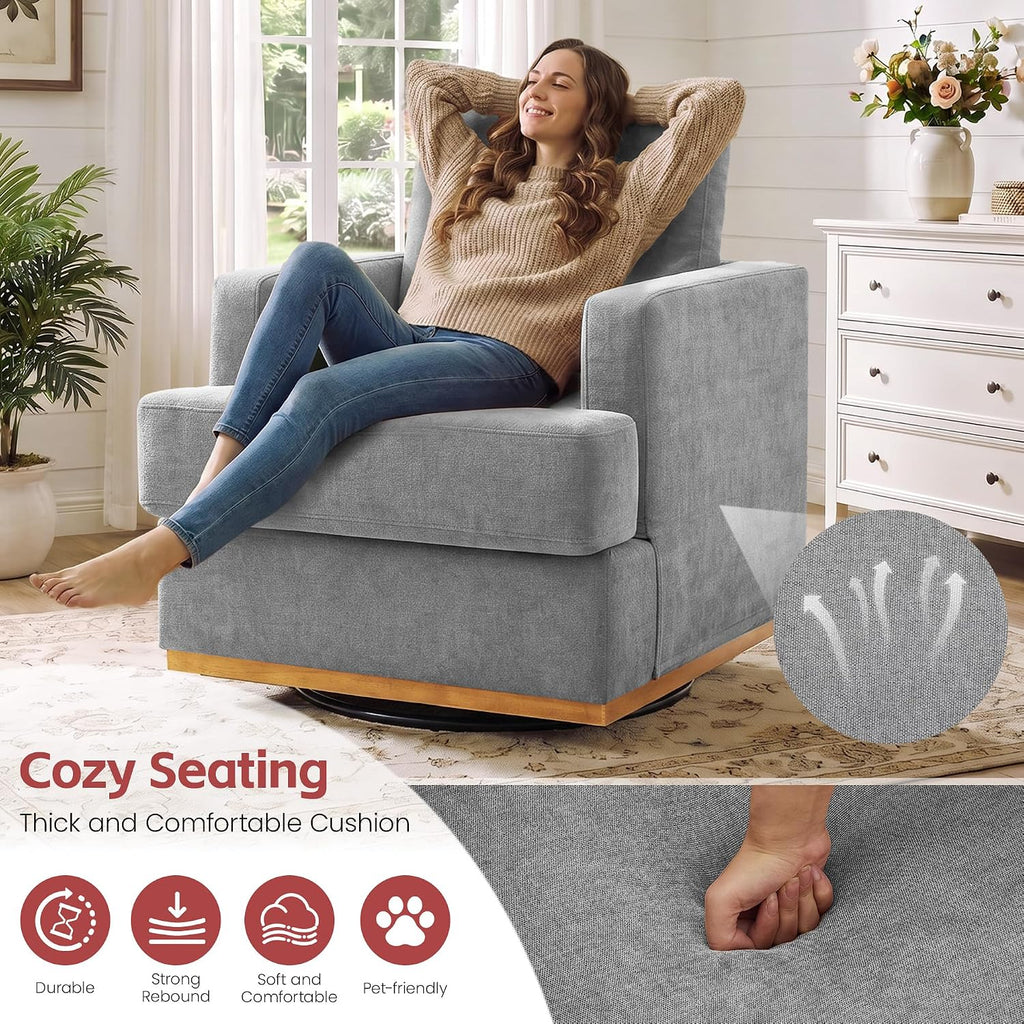 Swivel Accent Chair, 360° Swivel Square Armchairs with Deep Seat, Modern Comfy Upholstered Single Sofa Reading Chair