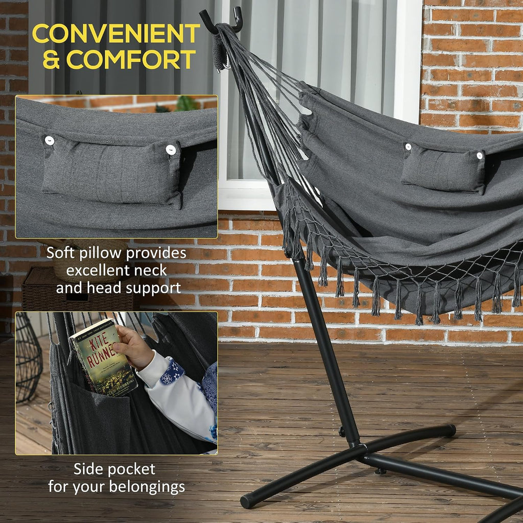 Patio Hammock Chair with Stand Side Pocket Headrest Dark Gray | Outdoor, Hammock Swing, Hanging Lounge Chair