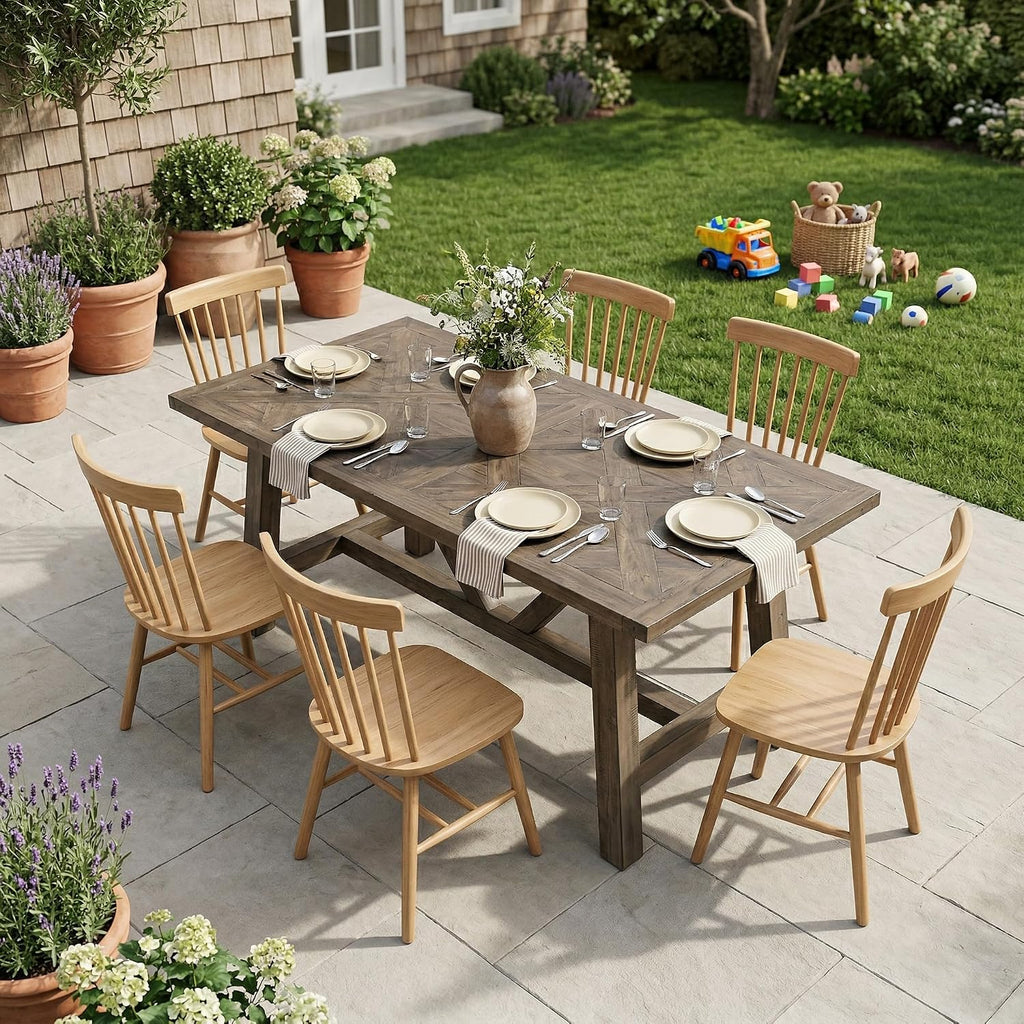 63“ Dining Table for 4 6 People Solid Wood Pine Dining Room Table Triangle Reinforced Base Rectangular Farmhouse