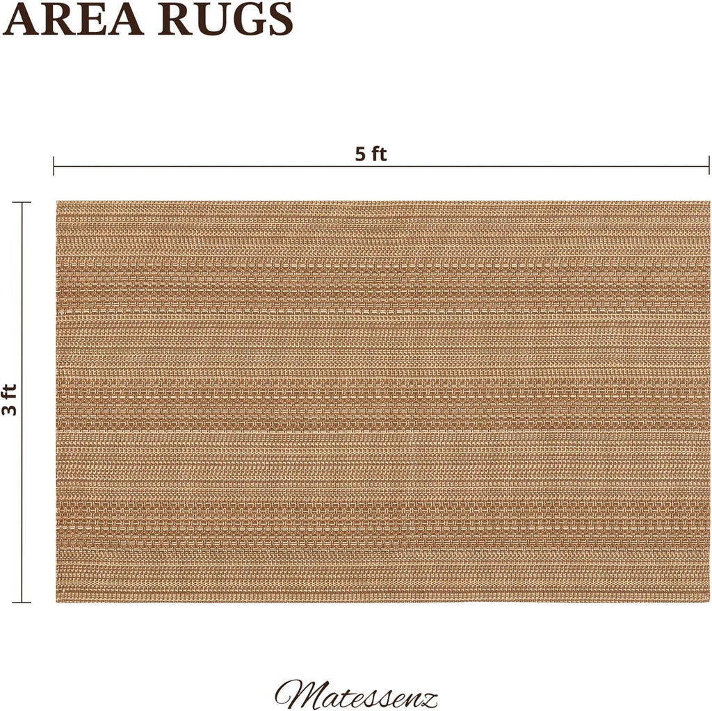 3x5 ft Washable Area Rug, Textured Natural Woven Low-Profile Entryway Rug with Non-Slip Backing, Neutral Light Brown