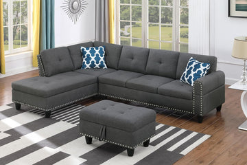 Sectional Sofa Couch, Modern 4-Seaters Living Room Furniture Sets with Chaise Lounge
