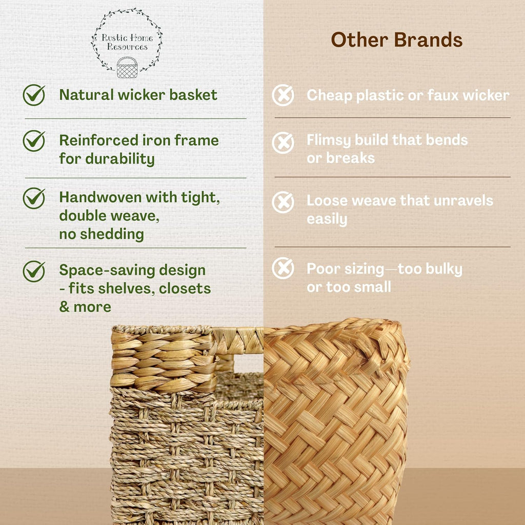 Medium Wicker Baskets for Storage 15.5 x 9.5 x 6.5 Inches | Natural, Seagrass and Hyacinth Woven Baskets for Décor