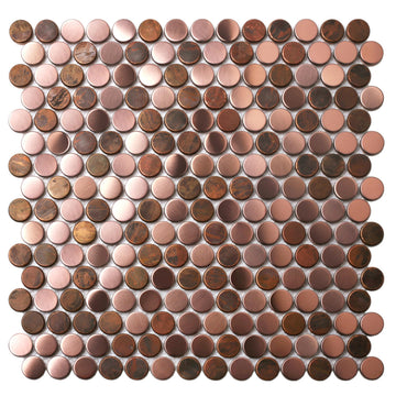 Copper Penny Round Tile Wall Backsplash Accents Penny Round Mosaic Tiles for Shower Floor (Box of 5 Sheets)