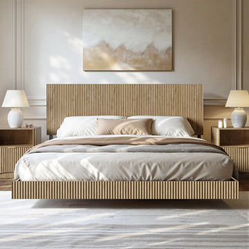 Oak King Floating Bed Frame with Headboard & Charging Station
